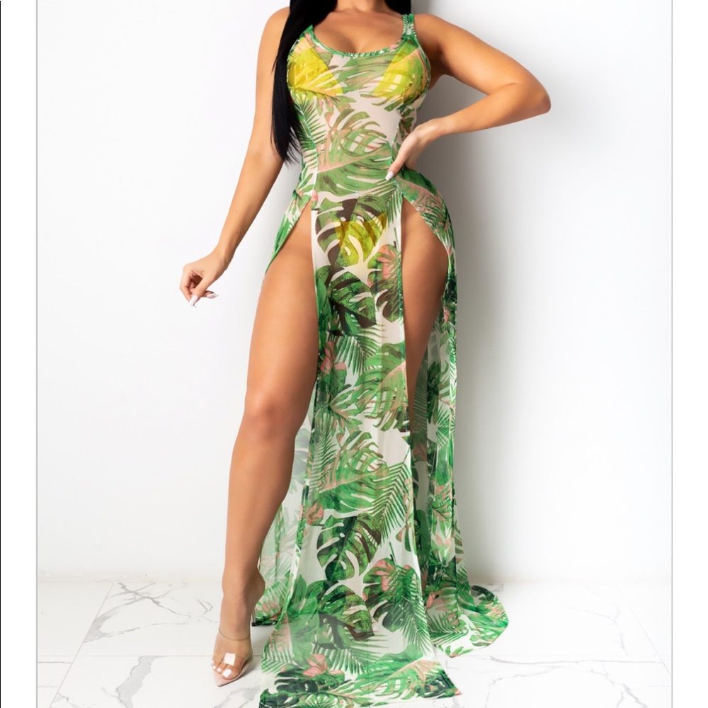 Green Floral Maxi Dress Cover Up